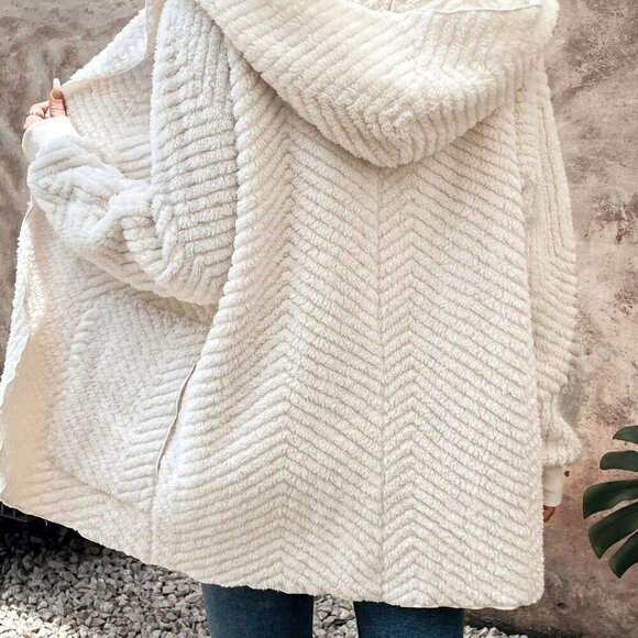 Apricot Casual Women's Waterfall Collar Open Front Teddy Coat - Picture 2 of 7